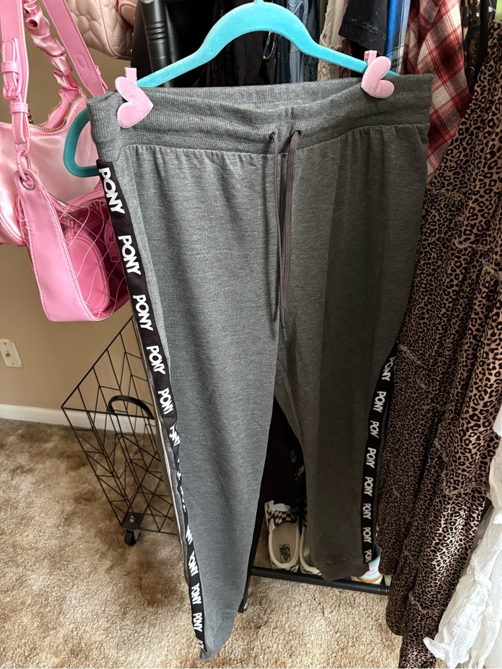 Pony Gray Joggers with Black Logo Side Stripe
